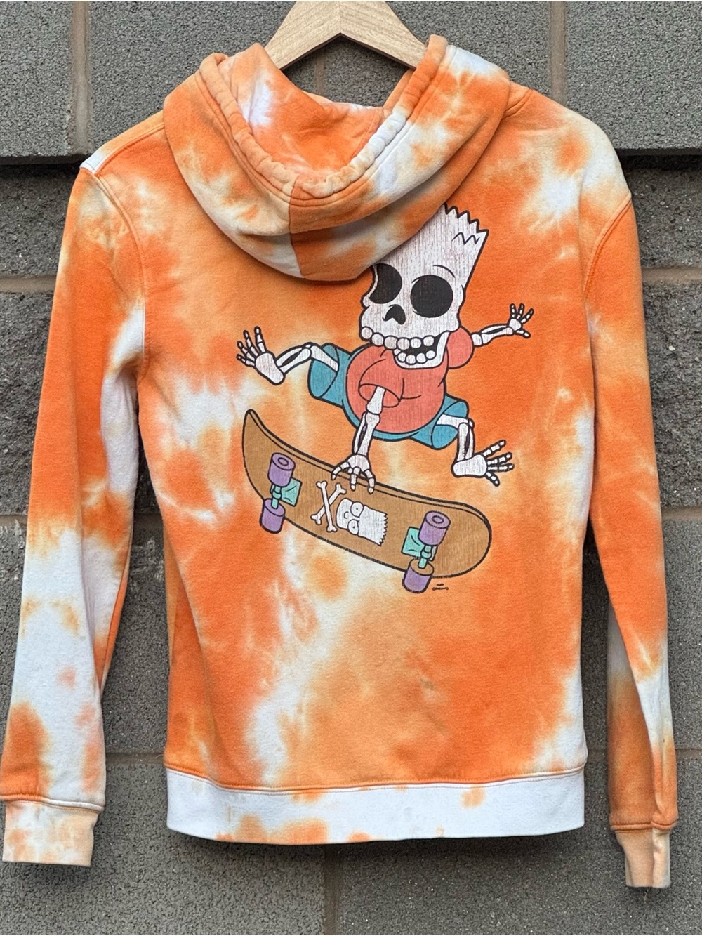 Women’s Bart Simpson Skeleton Skateboard Orange Tie Dye Hoodie Jacket XS